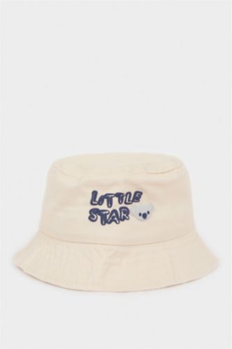Erkek Bebek Bej Baskılı Pamuklu Bucket Şapka Erkek Bebek