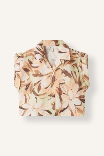 Girl Crop Patterned Cotton Short Sleeve Shirt
