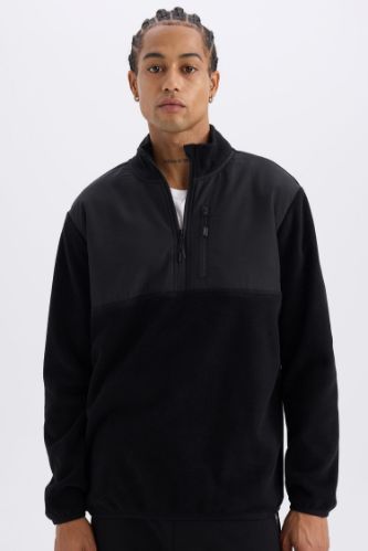 DeFactoFit Standart Fit Dik Yaka Fermuarlı Polar Sporcu Sweatshirt