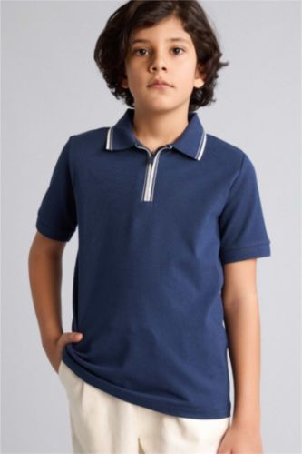 BOYS & TEENS NAVY Boy Pique Short Sleeve Polo T-Shirt
