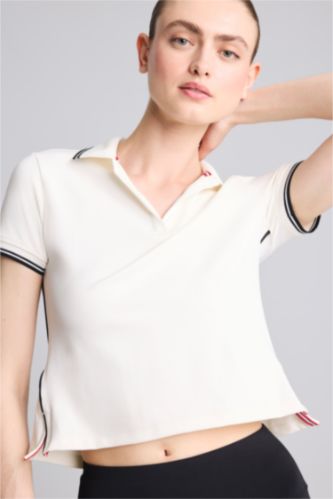 Kadın Ekru Standart Fit Polo Tişört