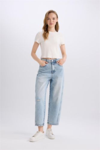 Carrot Fit  Yüksek Bel Bilek Boy Jean Yıkamalı Pantolon