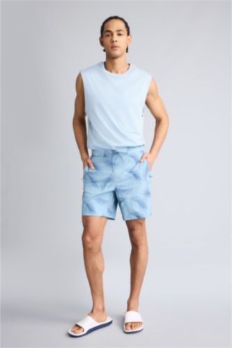 Man Blue DeFactoFit Regular Fit Patterned Flexible Textured Swim Shorts