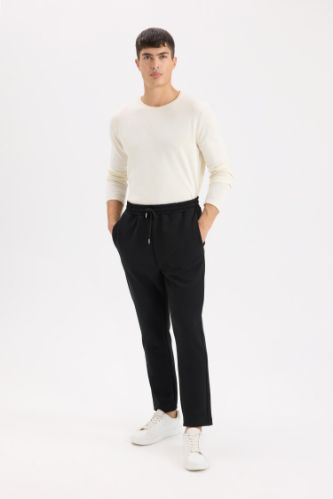 Siyah Eşofman Altı Twill Slim Fit Dar Kesim Beli Bağcıklı Cepli Düz Paça