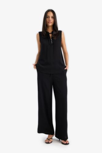 Regular Fit Beli Lastikli Bağcıklı Plaj Pantolonu-Fall in Love