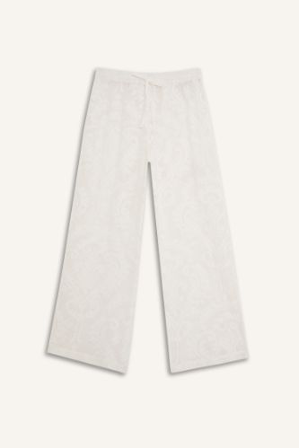 Dantelli Esnek Belli Beyaz Plaj Pantolonu-Fall in Love