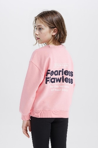 Girl Relax Fit Crew Neck Back Printed Sweatshirt