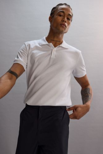 DeFactoFit Slim Fit Dar Kesim Polo Yaka Sporcu Kısa Kollu Pike Tişört
