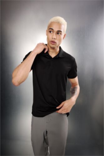 MAN Black DeFactoFit Slim Fit Short Sleeve Pique Polo T-Shirt