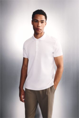 MAN White Slim Fit Pique Short Sleeve Polo T-Shirt