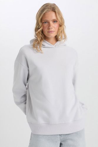 Relax Fit Kapüşonlu Kalın Basic Düz Sweatshirt