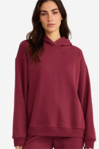 FEMME Bordeaux Sweat à capuche épais uni Coupe décontractée