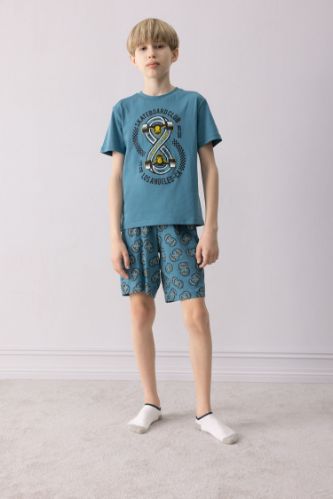 Erkek Çocuk Pijama Takımı Baskılı Kısa Kollu Üst Desenli Şort