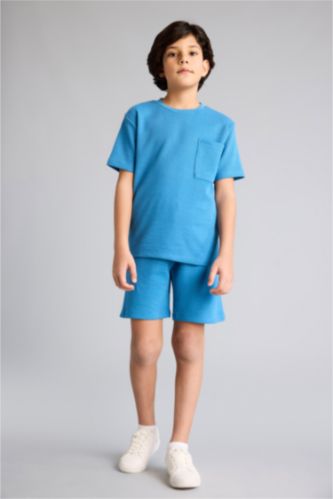 أولاد أزرق غامق سيت بجامة ولادي وافل قصة عادية - قطعتين