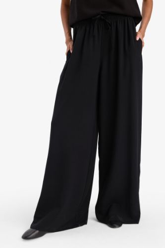 Wide Leg Keten Karışımlı Kumaş Palazzo Pantolon Yüksek Bel Geniş Paça