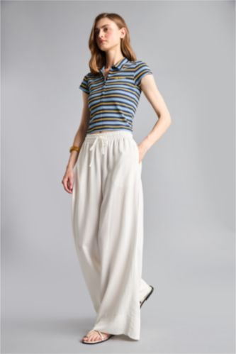 Women Ecru High Waist Wide Leg Trousers