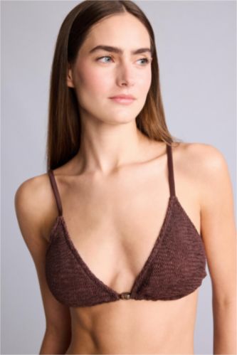 Kadın Kahve Regular Fit Kırışık Dokulu Bikini Üstü
