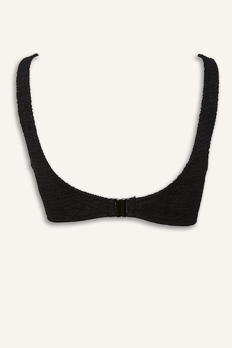 Regular Fit Crinkle Fabric Black Bikini Top