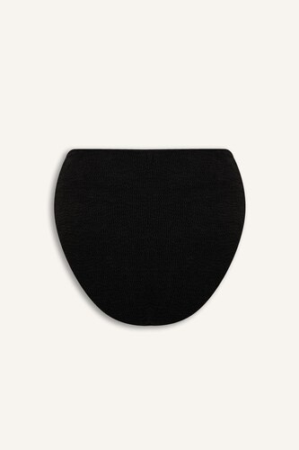 Regular Fit Crinkle Fabric Black Bikini Bottom