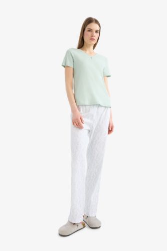 Regular Fit Pijama Takımı Kısa Kollu Üst Desenli Uzun Altı-Fall in Love