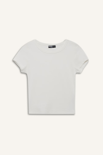 Fitted Bisiklet Yaka Ribana Basic Tişört