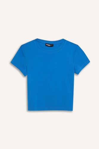 Fitted Bisiklet Yaka Ribana Basic Tişört