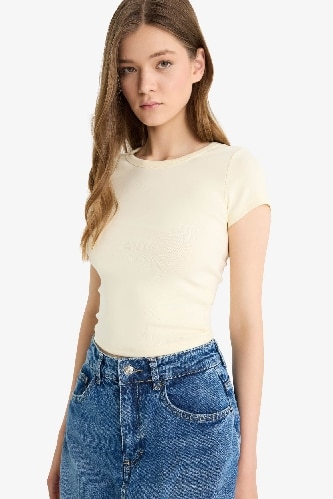 Coool Fitted Basic Düz Ribana Kısa Kollu Tişört