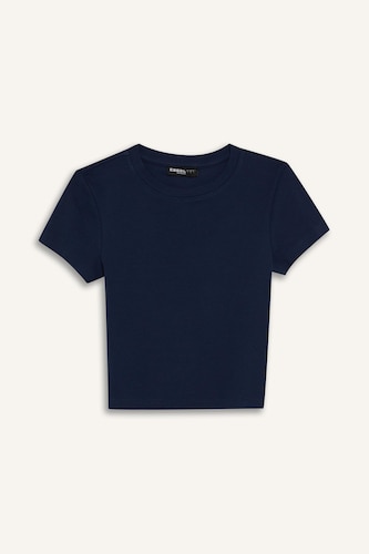 Fitted Bisiklet Yaka Ribana Basic Tişört