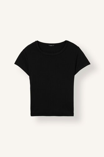 Fitted Basic Ribbed Crew Neck Short Sleeve T-Shirt