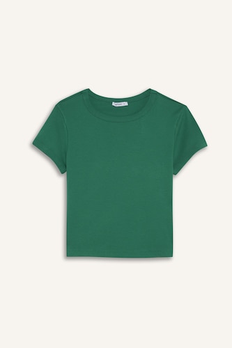 Fitted Bisiklet Yaka Ribana Basic Tişört