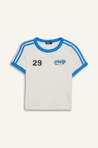 Fitted Baskılı Ribana Kısa Kollu Tişört
