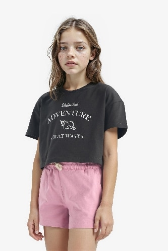 Girl Full Crop Crew Neck Short Sleeve T-Shirt