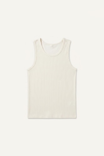 Slim Fit Crew Neck Ribbed Beige Top