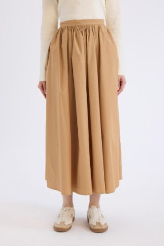 A Kesim Beli Fermuarlı Basic Düz Poplin Kumaş Maxi Etek