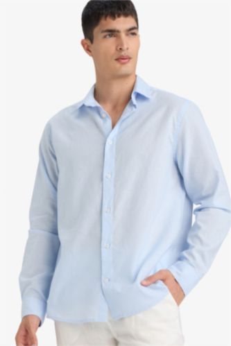 Регулярного кроя летняя рубашка с длинными рукавами и воротником поло из льняной смеси