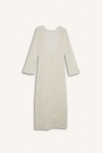 Regular Fit Uzun Kollu Dantelli Maxi Plaj Elbisesi-Fall in Love