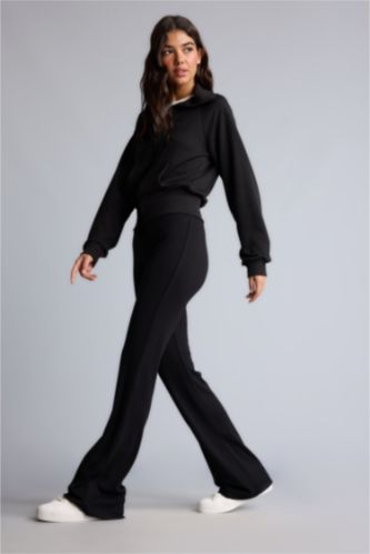 Kadın Siyah Flare Fit Ribana Pantolon