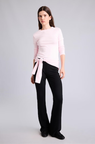نساء أسود Flare Fit Ribbed Black Trousers