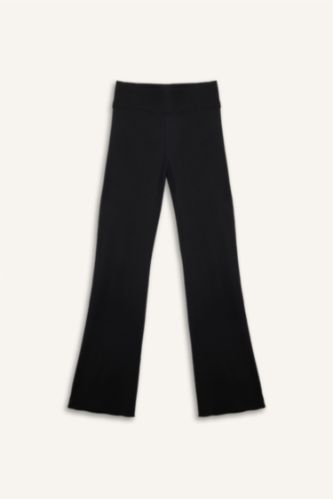 Kadın Siyah Flare Fıt Ribana Pantolon
