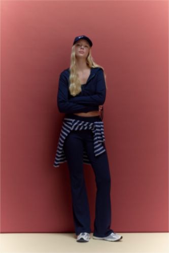 Kadın Lacivert Flare Fıt Ribana Pantolon