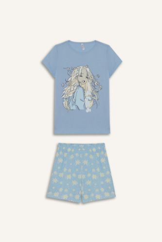 Kız Çocuk Pijama Takımı Baskılı Kısa Kollu Üst Beli Lastikli Şort