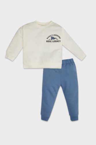 Ecru BABY BOY Baby Boy Printed Sweatshirt Sweatpants 2 Piece Set 3195136 DeFacto