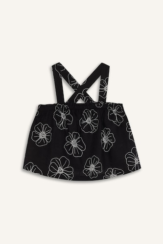 Girl Floral Suspender Linen Blouse