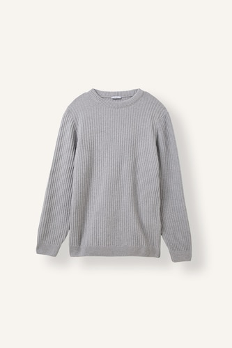 Men Grey Melange Standard Fit Knitwear Pullover