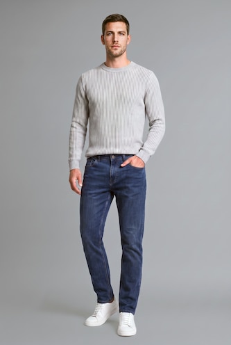 Men Grey Melange Standard Fit Crew Neck Ribbed Knit Pullover