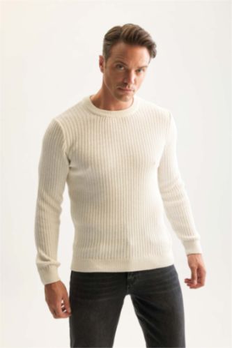 Men Ecru Standard Fit Knitwear Pullover