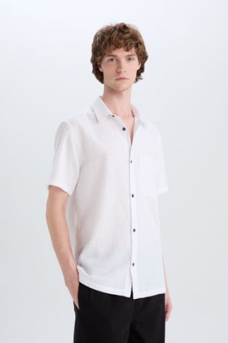 100% хлопковая рубашка с короткими рукавами, slim fit, базовая модель