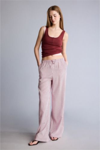 Женщины Розовый Брюки Wide Leg из смесового льна стандартной длины с высокой талией и двумя карманами