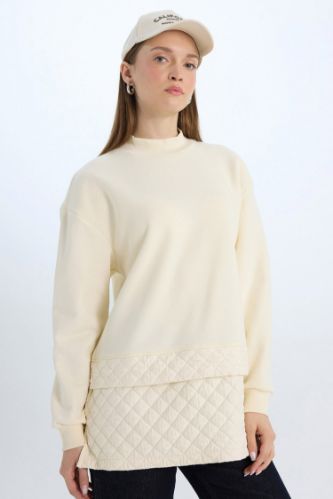 Relax Fit Bisiklet Yaka Kapitone İçi Yumuşak Tüylü Kalın Sweatshirt Tunik