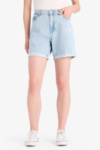 Boyfriend Yüksek Bel Yıkamalı Duble Paça Jean Şort